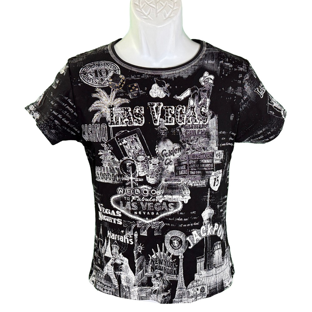 Cactus Graphic Tee Womens Small Black Las Vegas Rhinestone Souvenir T-Shirt